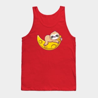 Cute Sloth Sleeping On Sickle Moon Tank Top